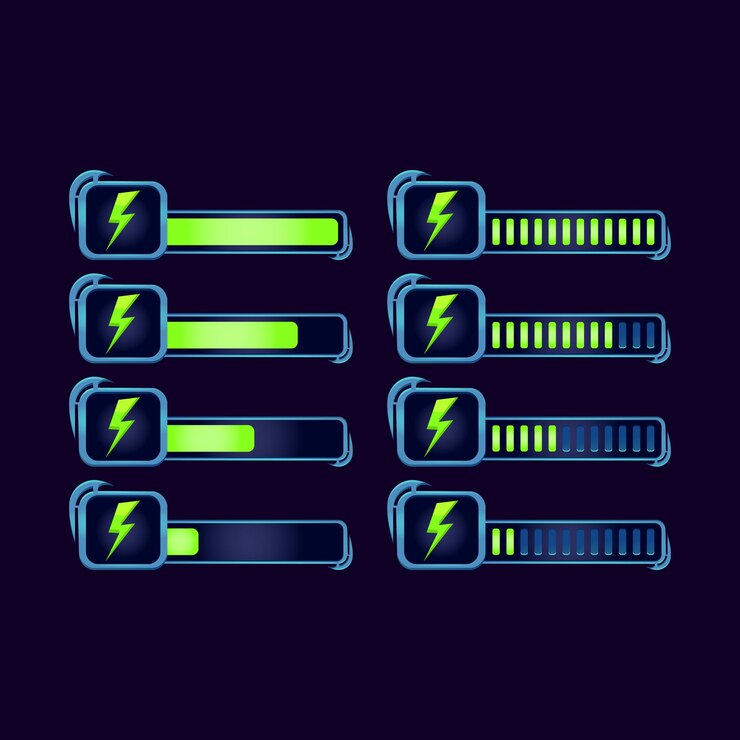 Vetor conjunto de barra de progresso de energia stamina de rpg fantasia gui para elementos de ativos de interface do usuário do jogo