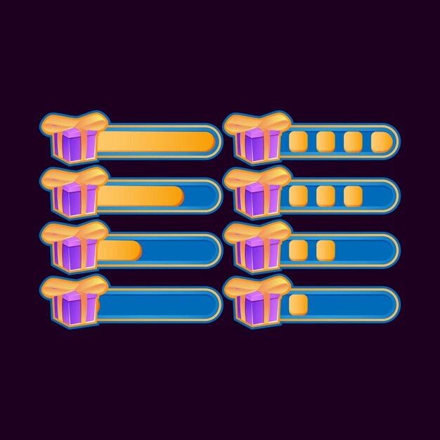 Conjunto de ui do jogo animado de barra de resistência de energia  indicadora de baixa a cheia para elementos de ativos de gui