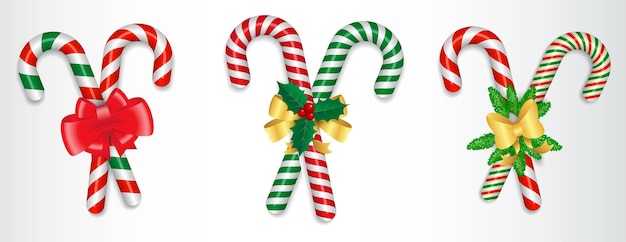 conjunto de bastão de doces realista Natal isolado ou cruzado doce doce amarrado com um laço ou doce