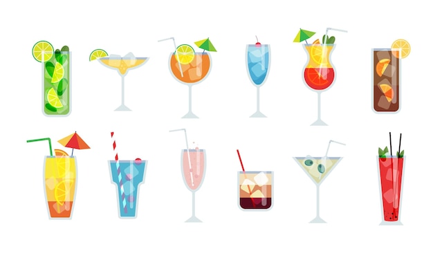 Conjunto de bebidas alcoólicas Coquetéis populares