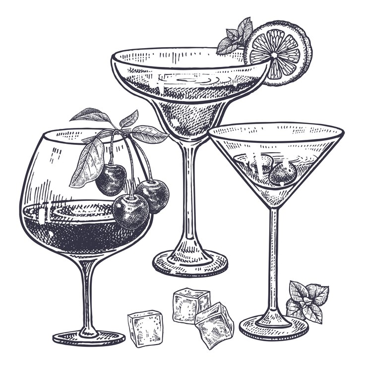 Conjunto de bebidas alcoólicas.