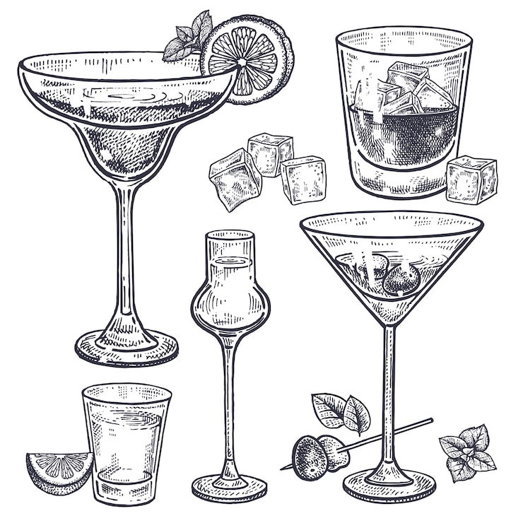 Conjunto de bebidas alcoólicas.