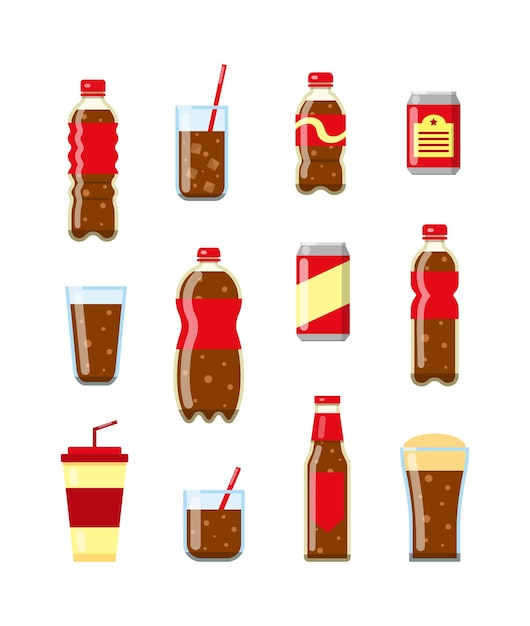Conjunto de bebidas cola planas