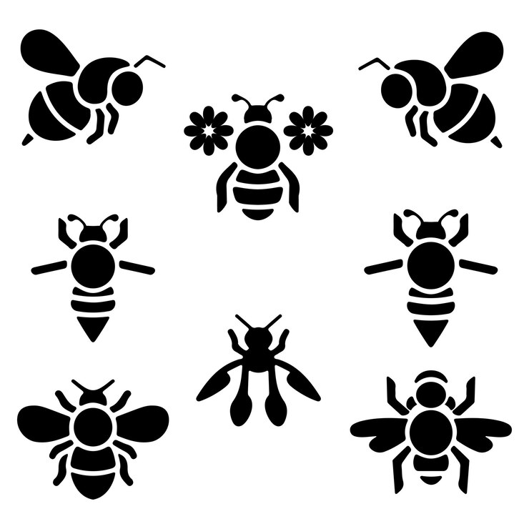Vetor conjunto de bee silhouette vector coleção de insecto clipart ícones