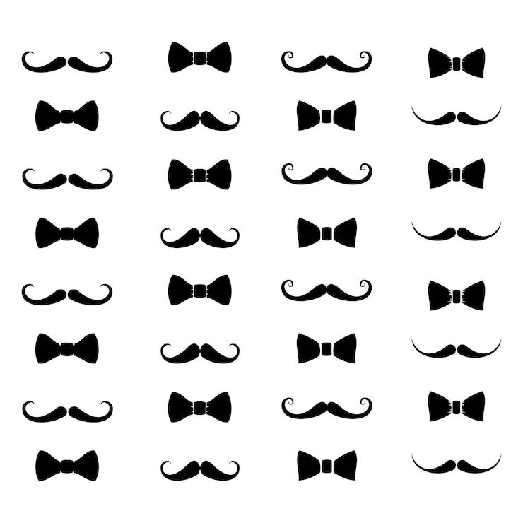 Vetor conjunto de bigode e borboletas masculinas