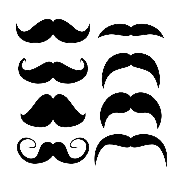 Conjunto de bigodes. silhueta negra de bigodes de homem adulto. ilustração isolado no fundo branco.