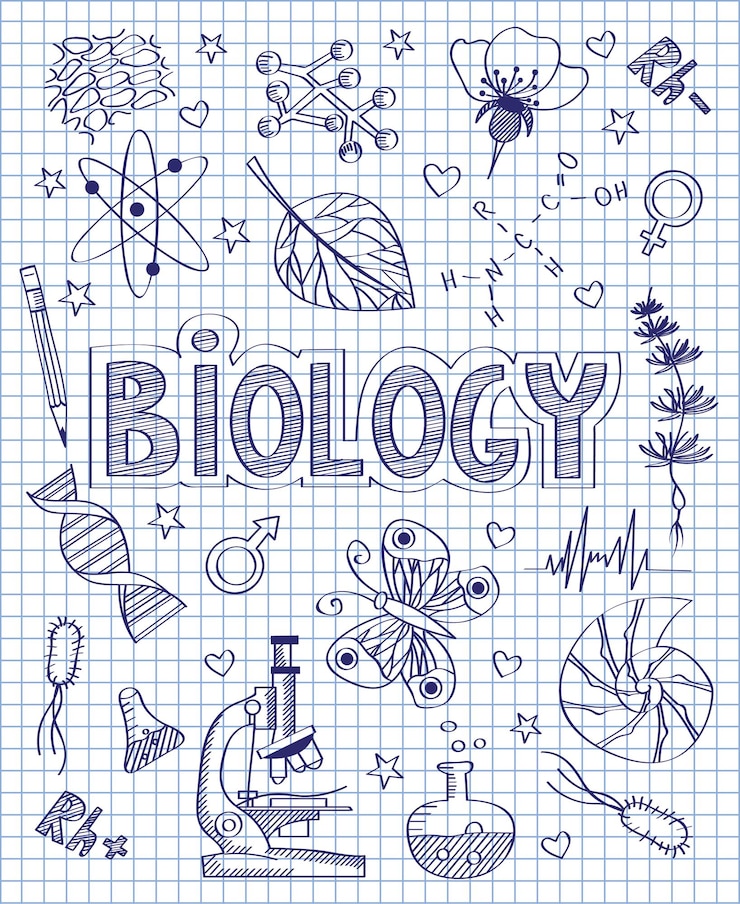 Vetor conjunto de biologia desenhado a mão