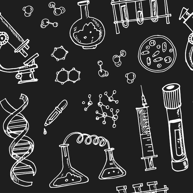 Vetor conjunto de bioquímica desenhado à mão