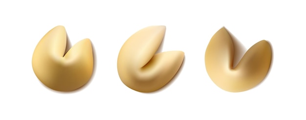 Conjunto de biscoitos da sorte em diferentes formas, isolado no fundo branco.