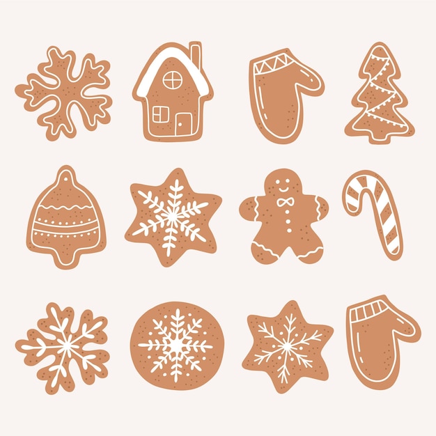 Conjunto de biscoitos de gengibre desenhados à mão, biscoitos de Natal