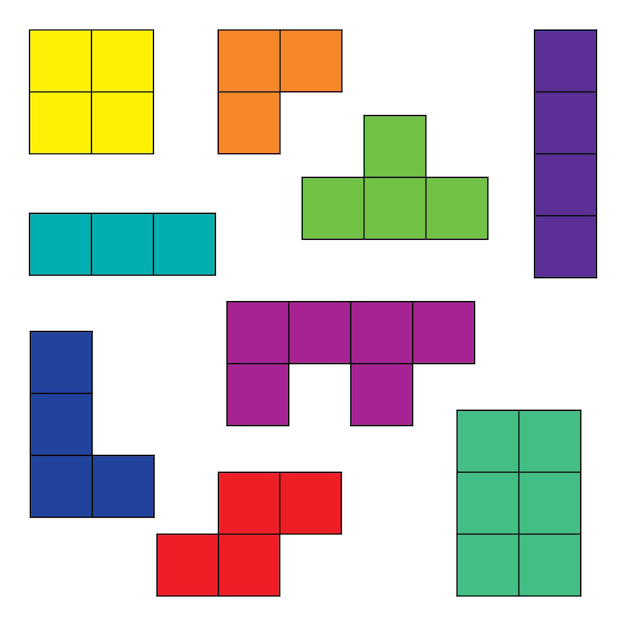 Conjunto de blocos coloridos para ilustração vetorial de jogo tetris