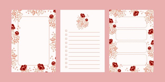 Conjunto de blocos de notas florais e planejadores diários