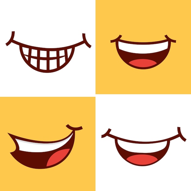 bocas de desenho animado com diferentes expressões. sorriso com os dentes,  tristeza, surpresa. ilustração vetorial em estilo simples 2302879 Vetor no  Vecteezy