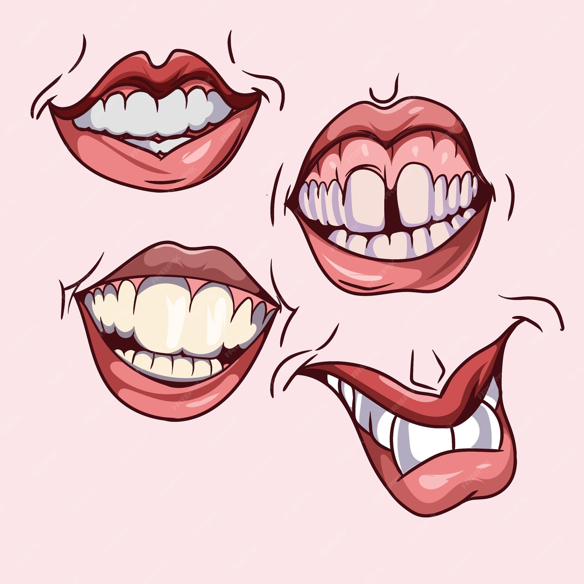 bocas de desenho animado com diferentes expressões. sorriso com os dentes,  tristeza, surpresa. ilustração vetorial em estilo simples 2302879 Vetor no  Vecteezy