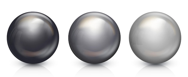 Conjunto de bolas de vidro prateadas e pretas esfera 3D realista com brilhos e destaques para decoração