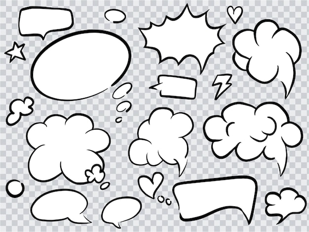 Conjunto de bolha de conversa dos desenhos animados. Arte desenhada à mão de nuvens de fala