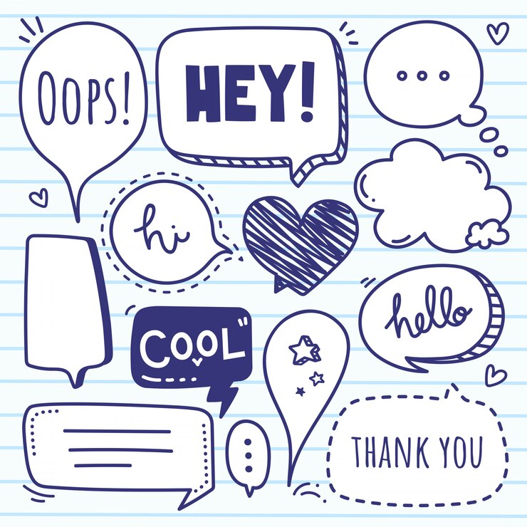 Conjunto de bolha discurso fofo doodle.