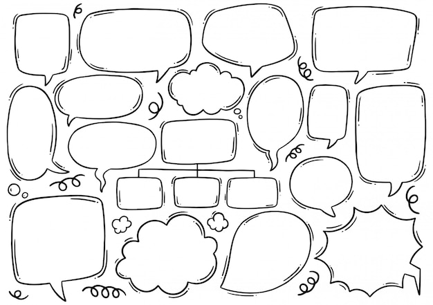 Conjunto de bolha do discurso mão desenhada no estilo doodle