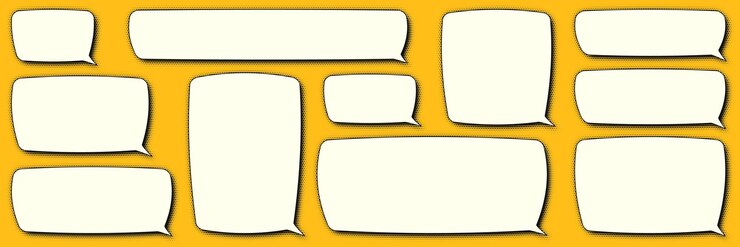Conjunto de bolhas de fala cômica quadrada com ilustração de espaço vazio em estilo retro com sombra de meio tom