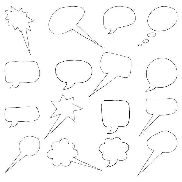 Conjunto de bolhas de mensagem esboçar bolhas de fala forro desenhado à mão