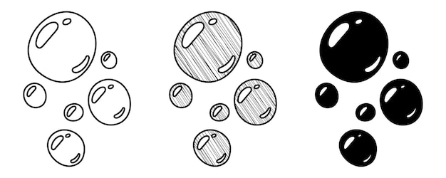 Conjunto de bolhas de sabão vetoriais desenhadas à mão em um estilo de desenho animado doodle