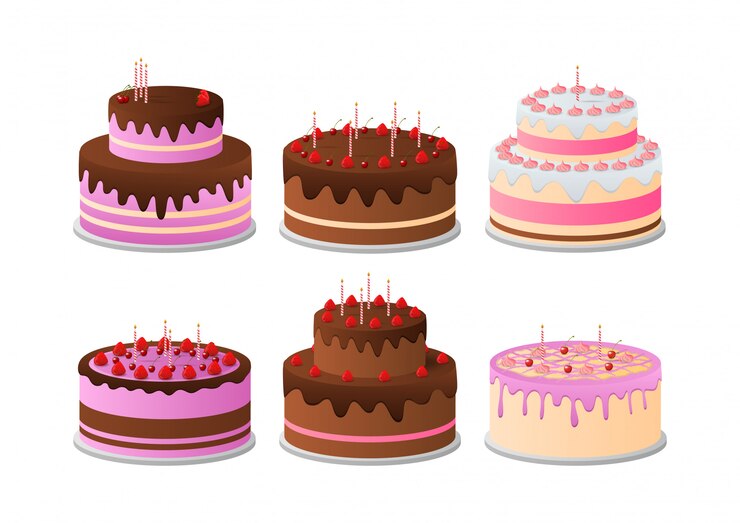 Conjunto de bolos de aniversário.