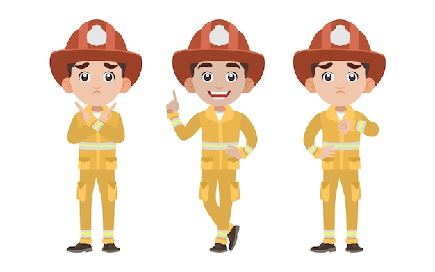 Conjunto de bombeiro com diferentes poses