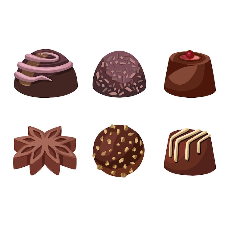 Vetor conjunto de bombons de chocolate na ilustração de alta qualidade de fundo branco