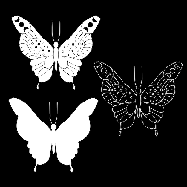 conjunto de borboletas. Silhueta de borboleta. Gráficos vetoriais de borboleta. escultura de borboleta,