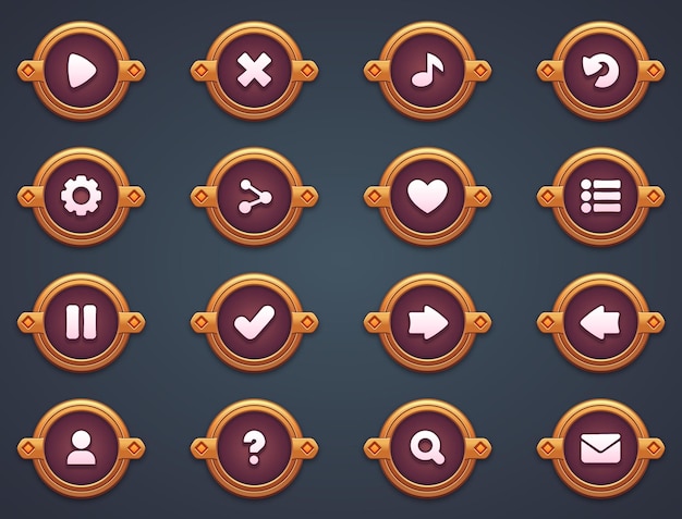 Conjunto de botões castanhos para jogos móveis jogo interface castanho desenho animado ui botões conjunto ui elementos