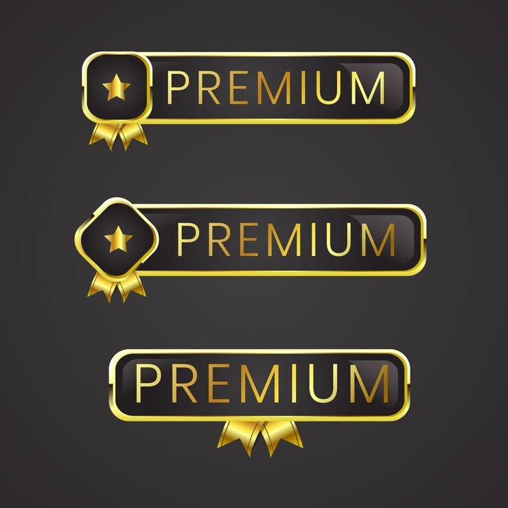 Vetor conjunto de botões premium ouro preto brilhante da web para assinatura de usuário do plano