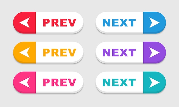 Vetor conjunto de botões seguinte e anterior ícones anteriores