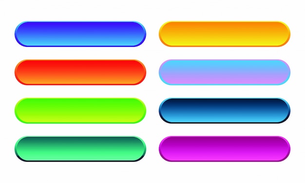 Conjunto de botões web gradiente colorido sobre fundo branco. elementos da web.