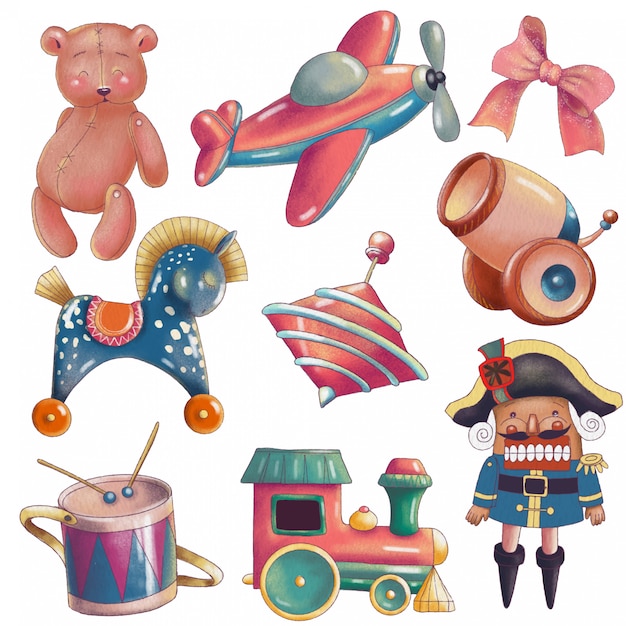 Conjunto de brinquedos vintage bonito dos desenhos animados