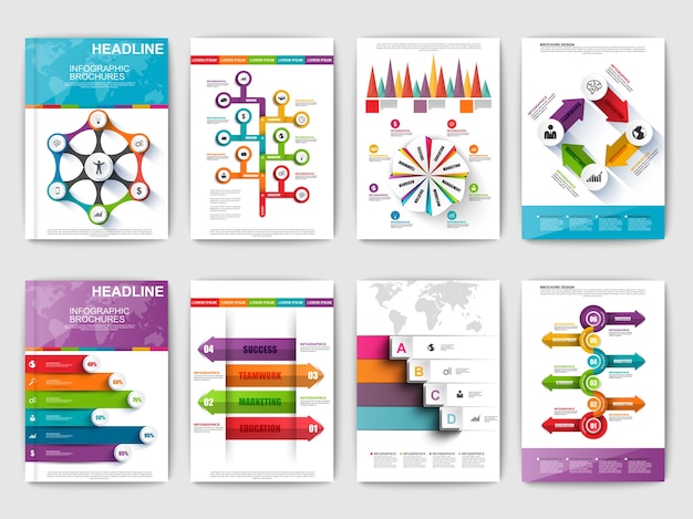 Conjunto de brohucres infográficos