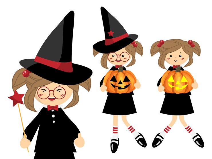 Vetor conjunto de bruxinha de halloween.