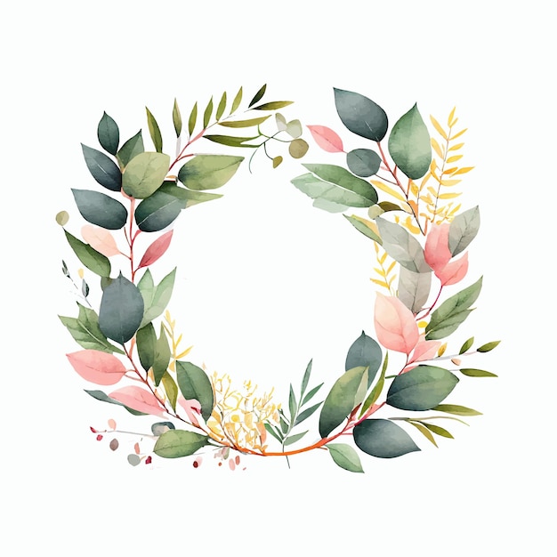 Conjunto de buquê de moldura de coroa de flores em aquarela modelo de elementos decorativos ilustração plana dos desenhos animados isolada no fundo branco