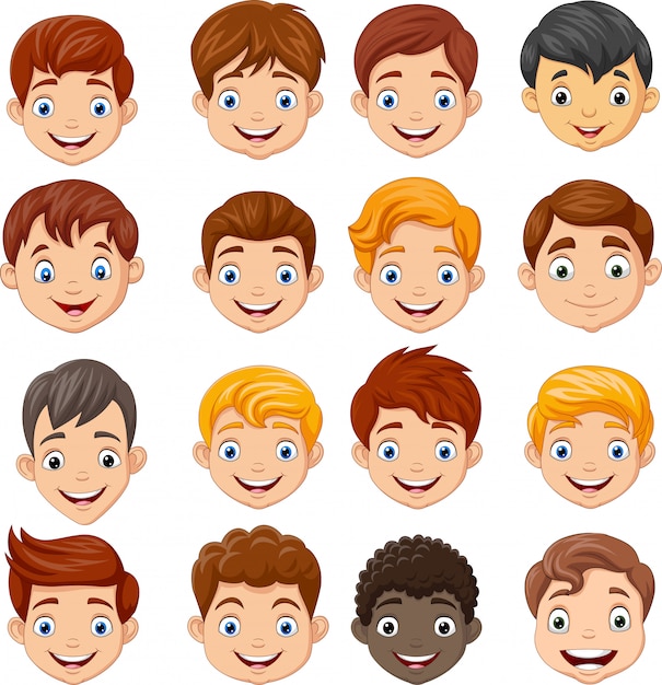 Conjunto de cabeça de crianças dos desenhos animados