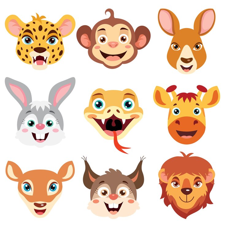 Vetor conjunto de cabeças de animais de desenho animado