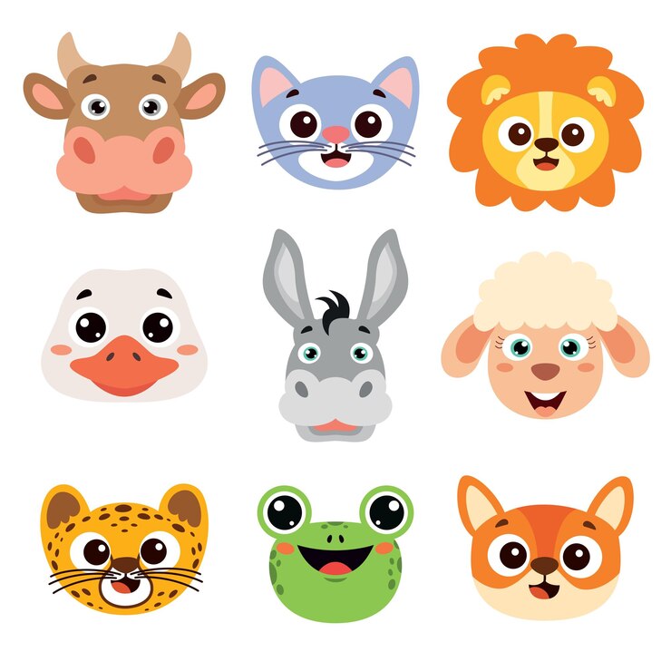 Vetor conjunto de cabeças de animais de desenho animado