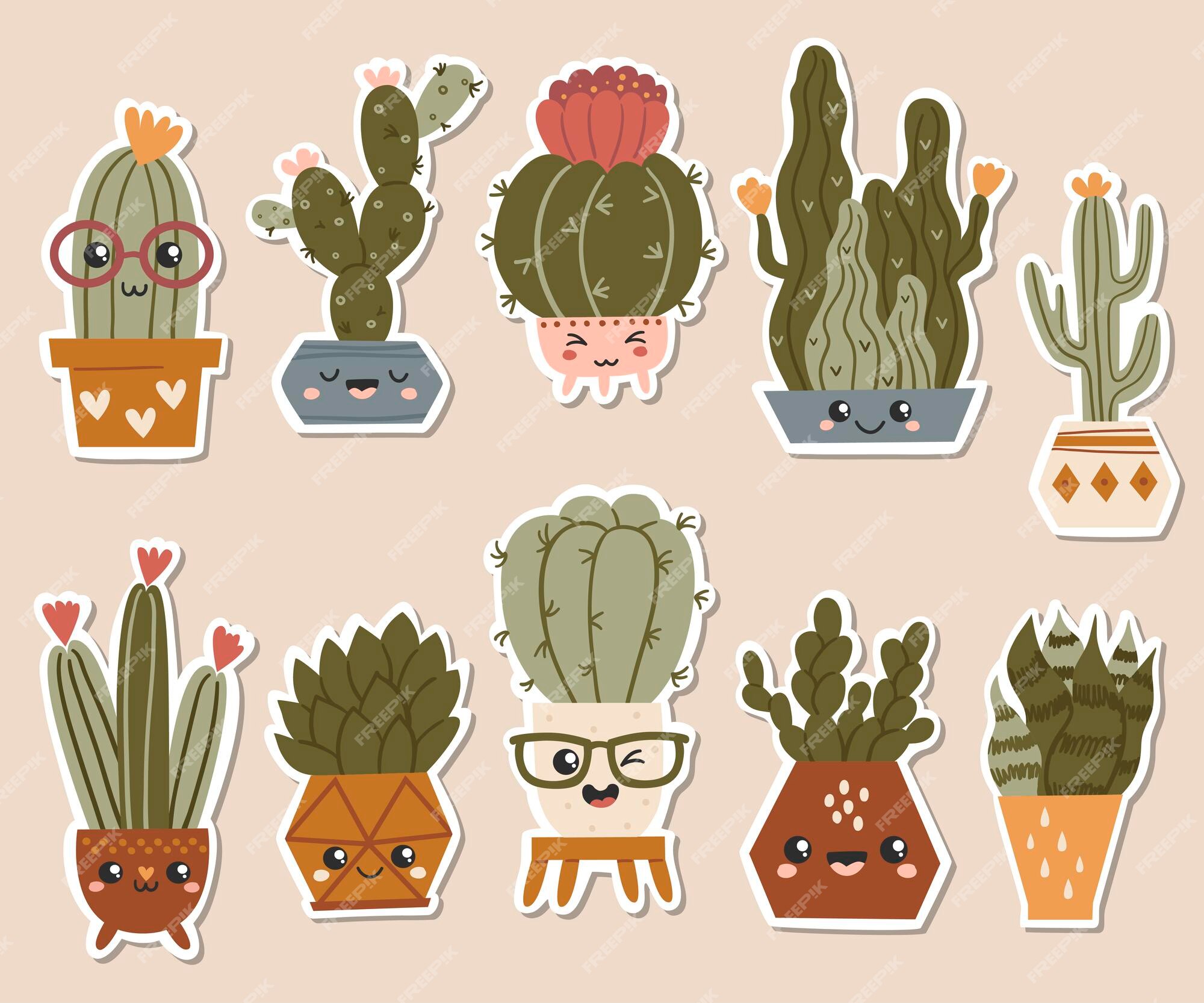 Cactus kawaii  Arte com cactos, Cactos desenho, Adesivos bonitos