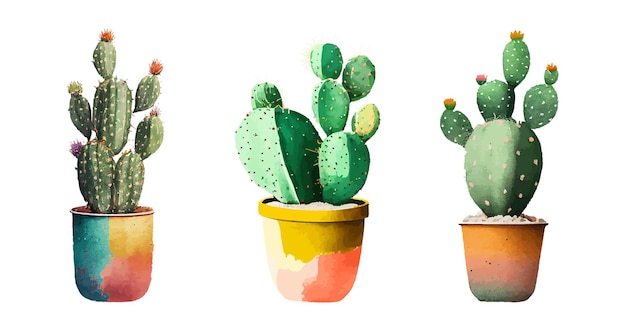 Conjunto De Cactos De Desenho Animado Bonitos Na Floreira Isolados Em Fundo  Branco Ilustração Stock - Ilustração de fundo, potenciômetro: 161587882