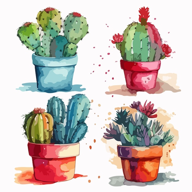 Ilustração Vetorial Coleção Cactos Desenho Caneta Com Fundo Estilo Aquarela  vetor(es) de stock de ©milanawork@mail.ru 197267234