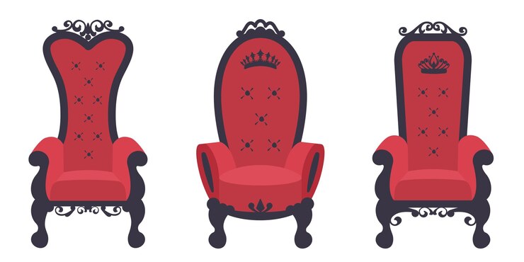 Vetor conjunto de cadeiras de trono vintage coleção de poltronas de rei isoladas ícone de trono para modelo de cartão vip de decoração de cartão de visita ilustração plana em vetor