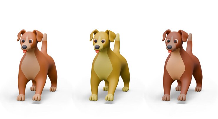 Vetor conjunto de cães 3d de diferentes cores animais domésticos animais de estimação bonitos em fundo branco