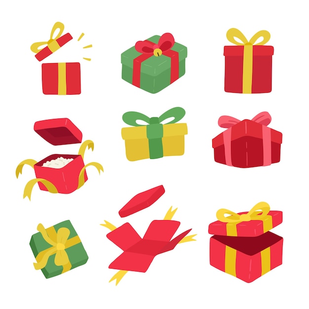 Conjunto de Caixas de Presentes de Natal Colecção de Caixas de Presentes Xmas isoladas em fundo branco