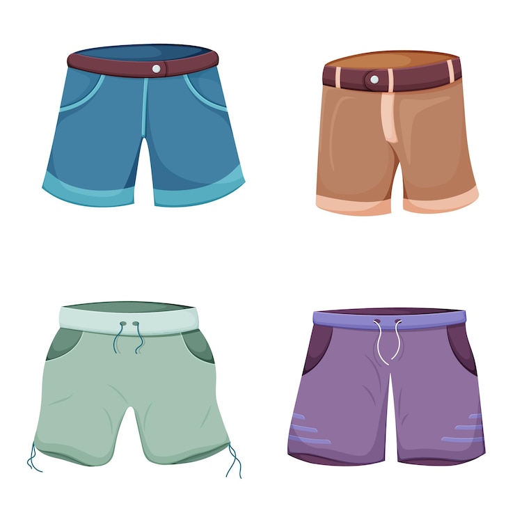 Vetor conjunto de calças curtas de desenho animado colorido em vários designs