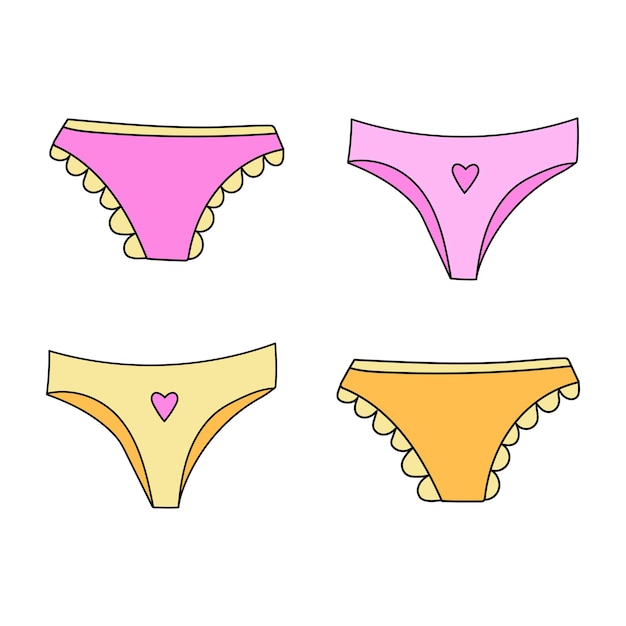 Vetor conjunto de calcinhas de vetor de quatro tipos de roupas íntimas femininas rosa e amarela