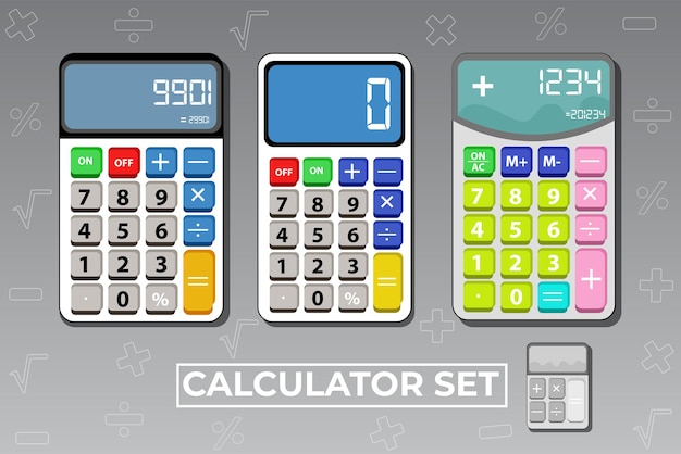 Conjunto de calculadora colorida com ícone