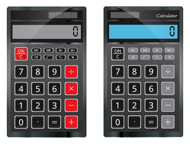 Conjunto de calculadora realista isolada ou papelaria calculadora moderna ou conceito de volta à escola